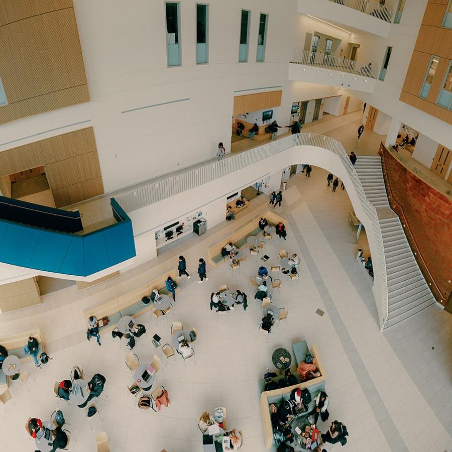 UHall interior study area view from balcony.